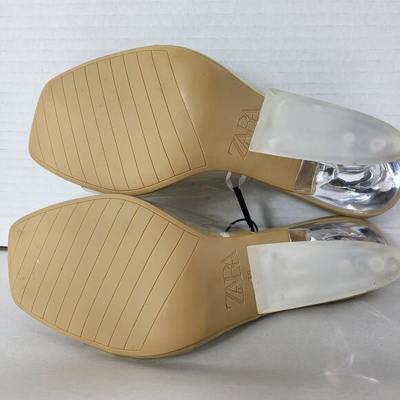 Zara Size 8 Clear Slip ON Acrylic Pump Slide High Heel Shoes Mule NWT *Flaw 726 - Picture 11 of 12